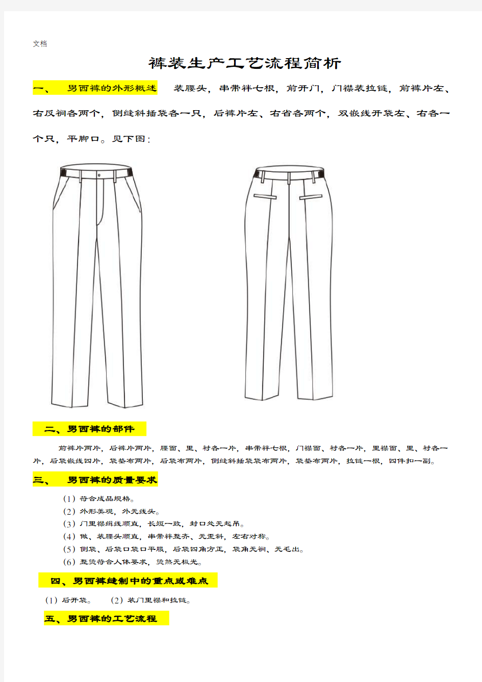 西裤实用工艺流程简析