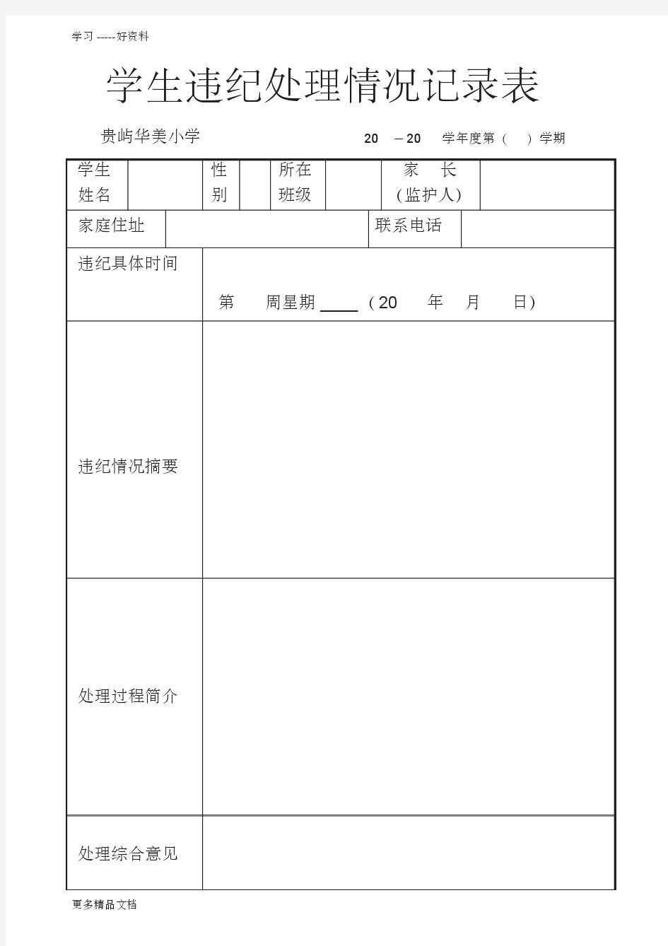 学生违纪处理情况记录表汇编