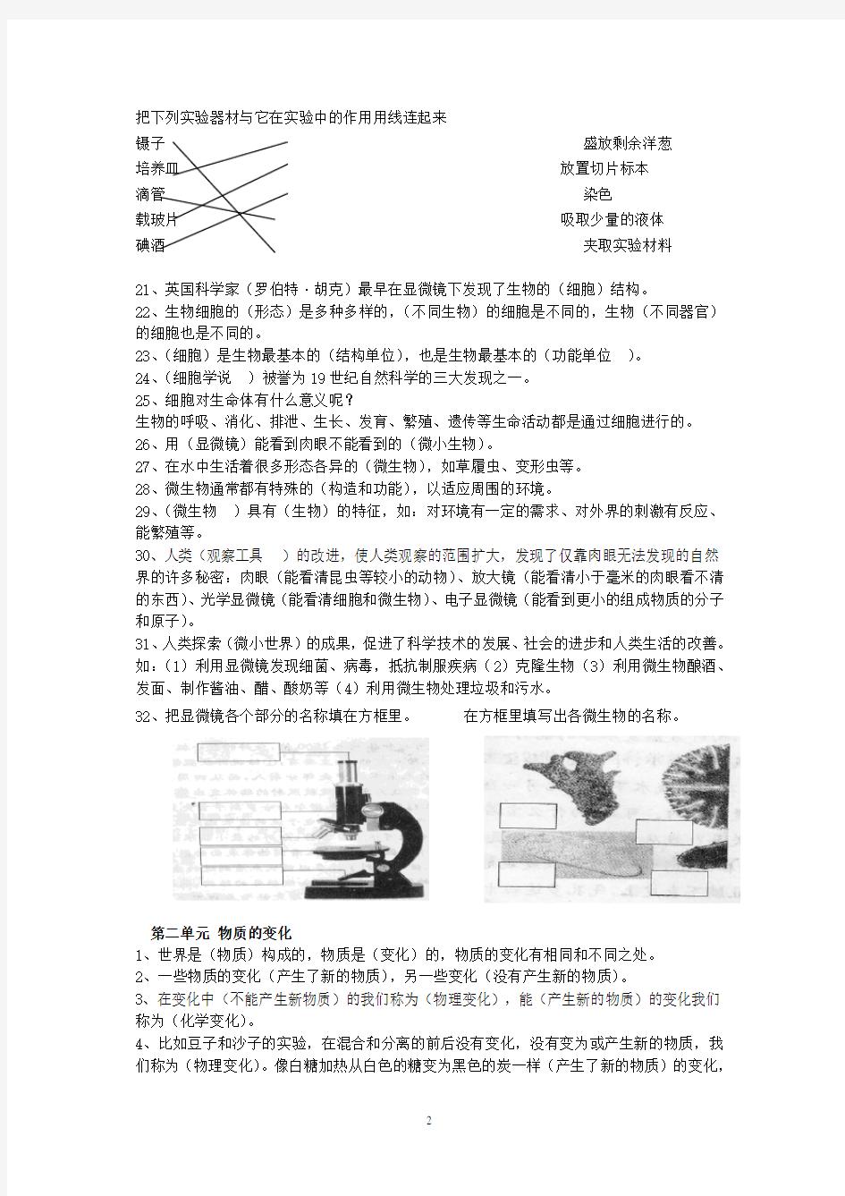 (完整版)人教版六年级下册科学复习资料