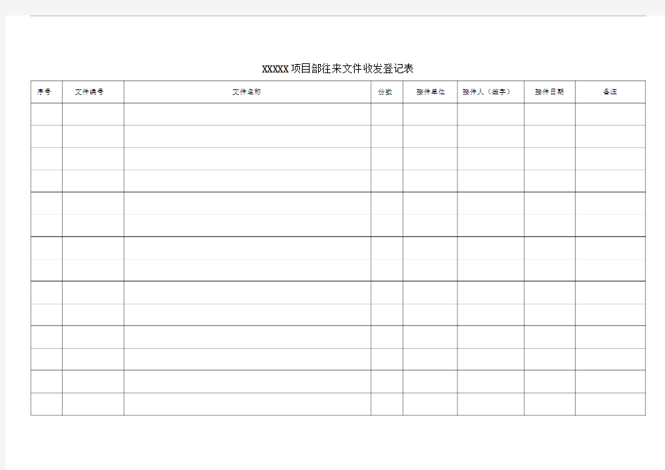 施工项目部往来文件收发登记表