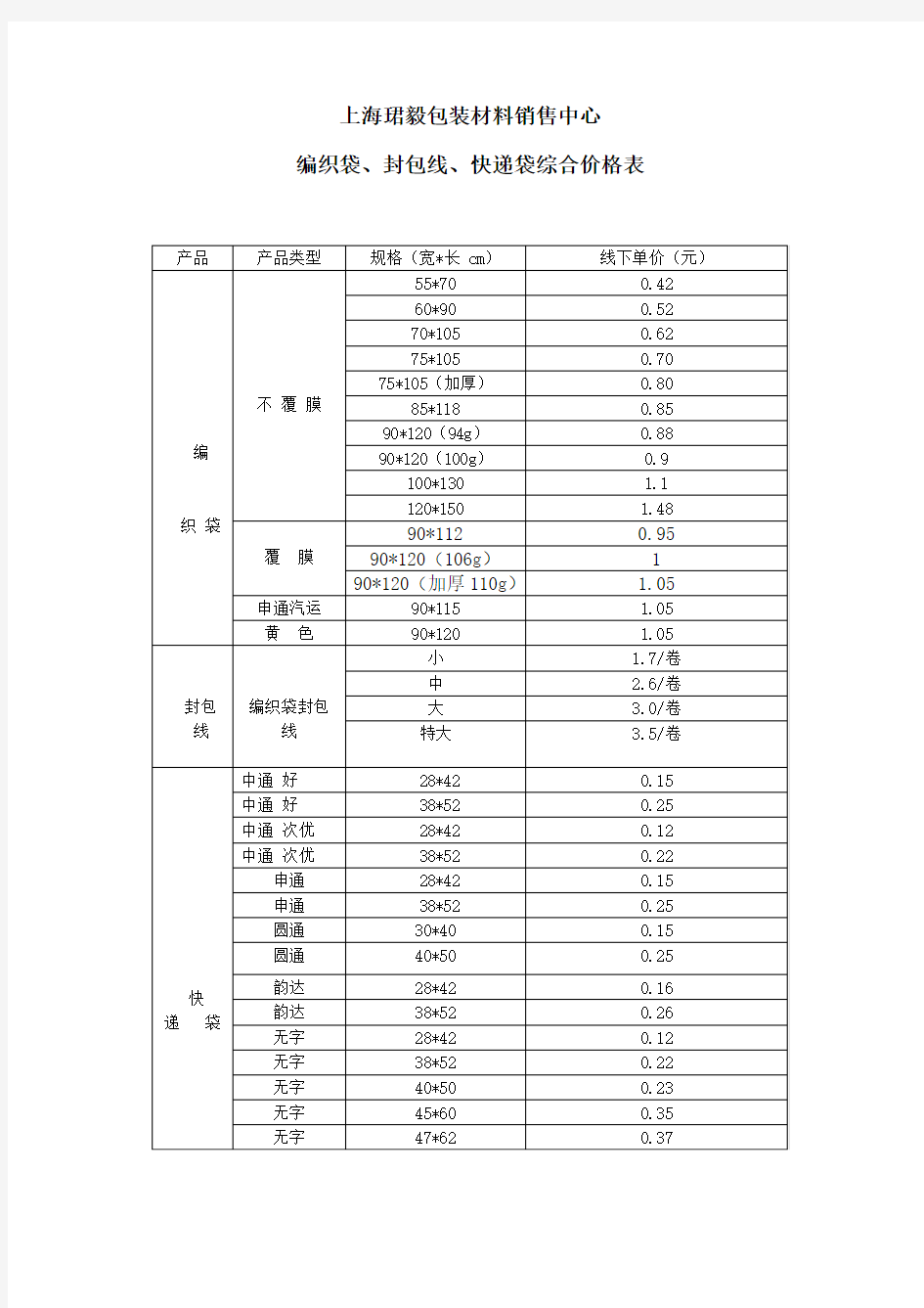 上海珺毅包装材料报价表