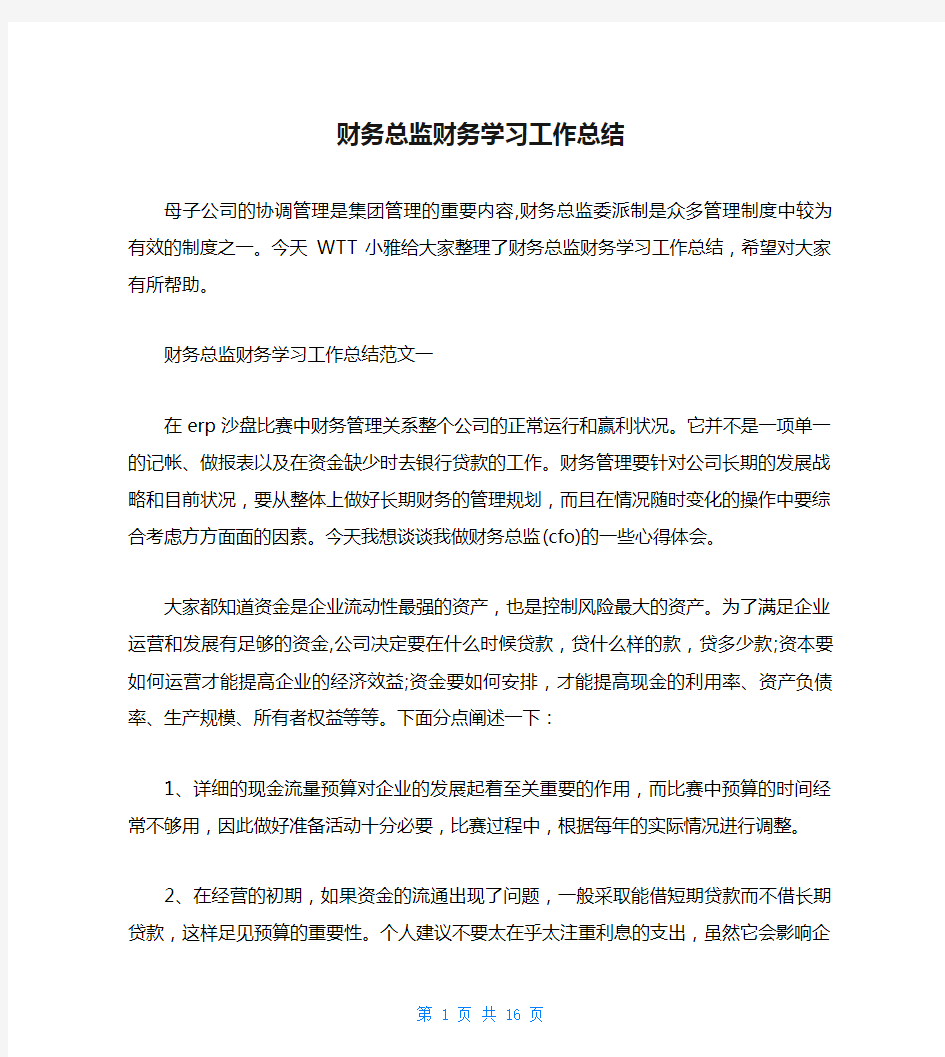 财务总监财务学习工作总结