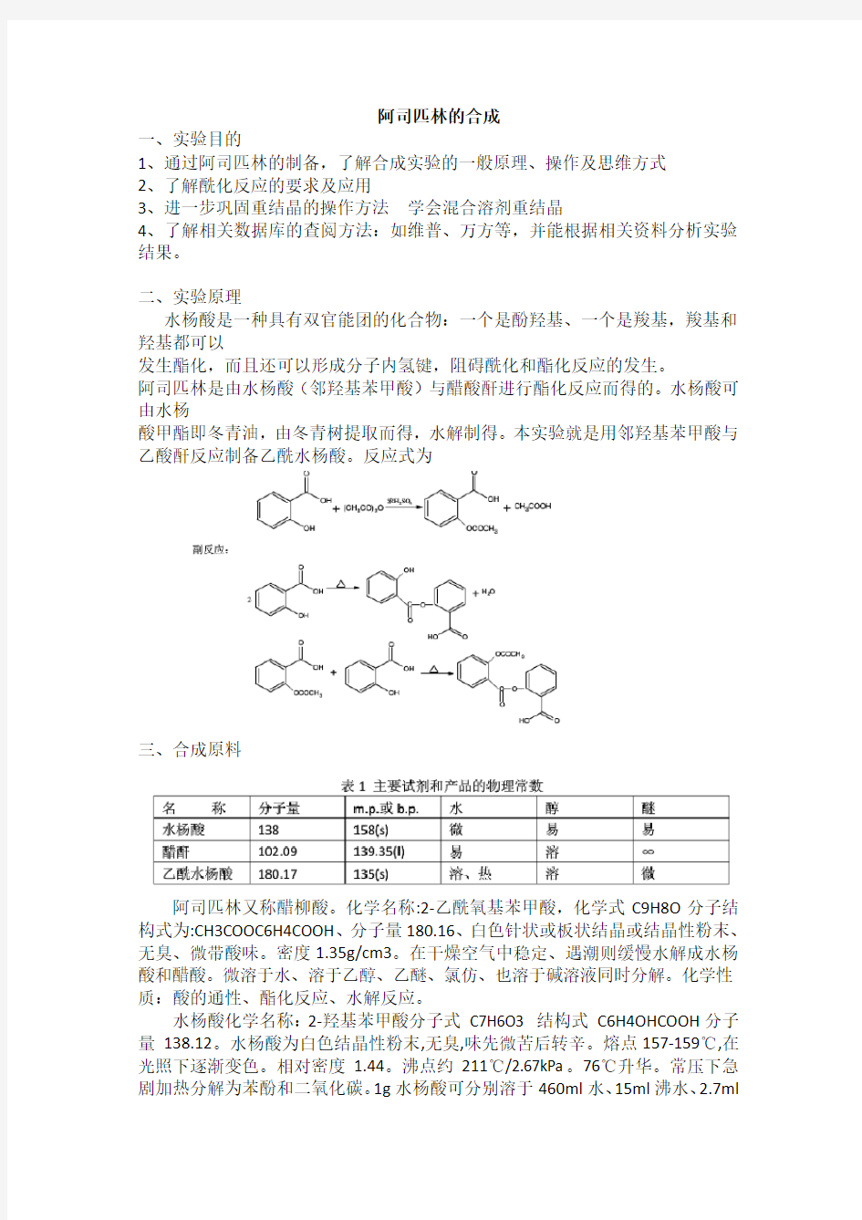 阿司匹林的制备