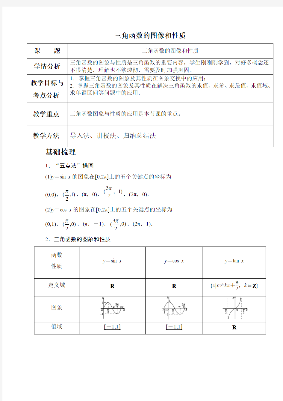 高中数学必修4三角函数的图像与性质