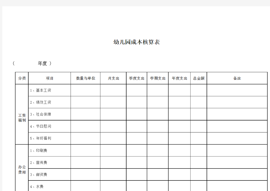 幼儿园成本核算表