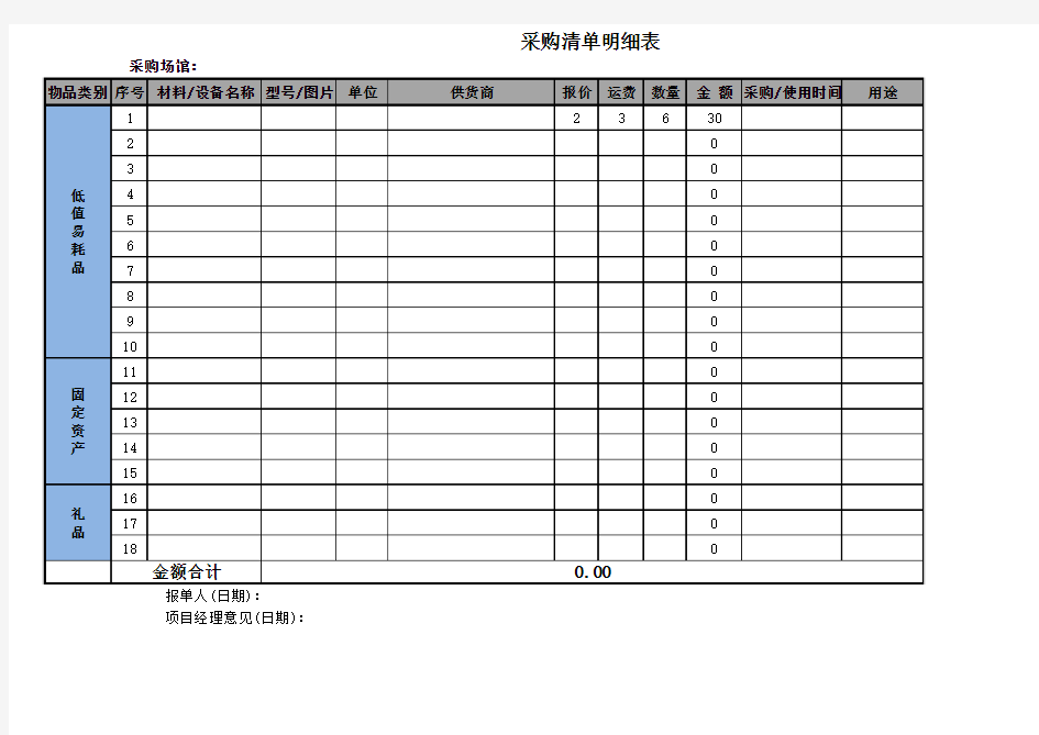 采购清单明细表