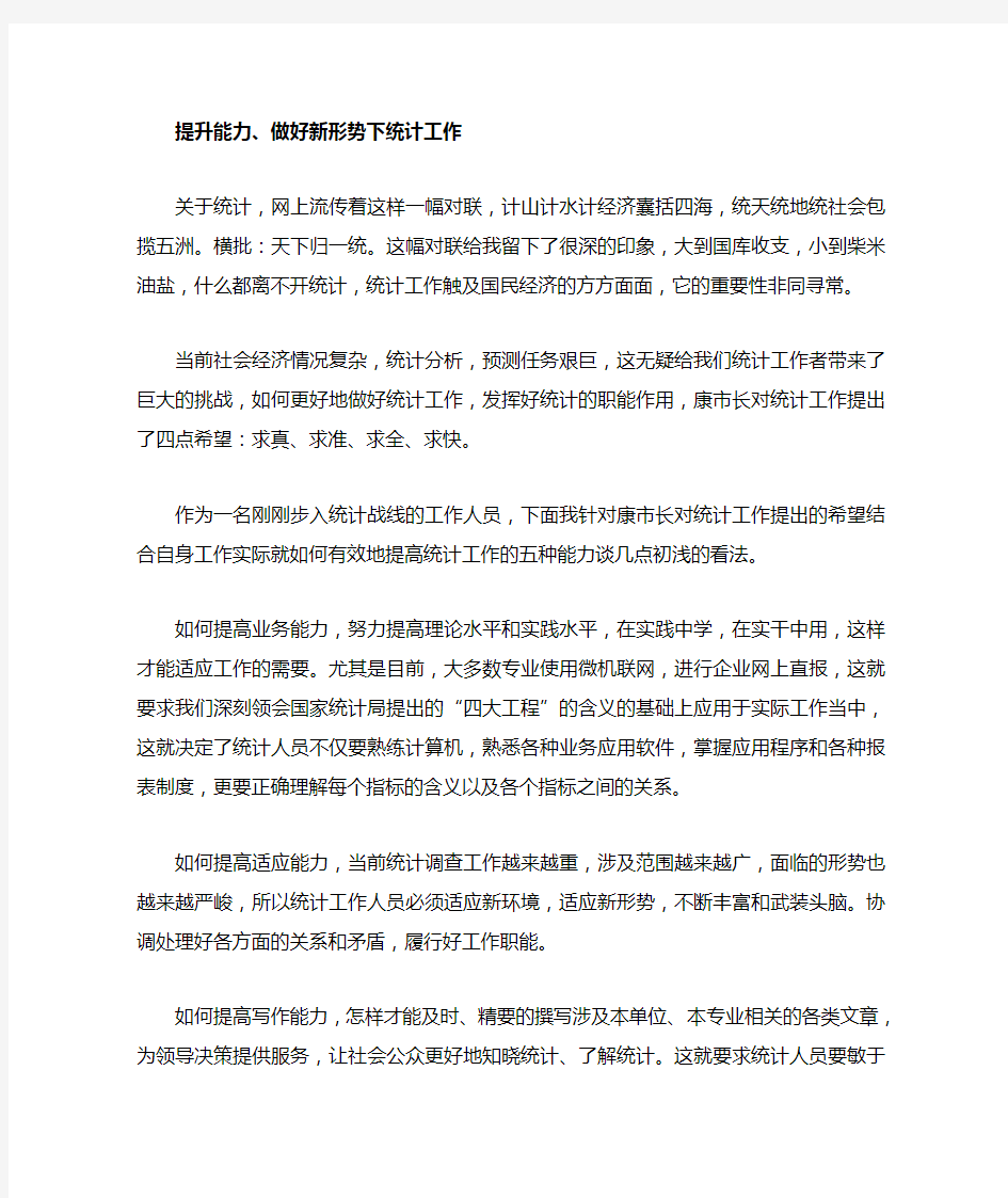 新形势下统计工作发言