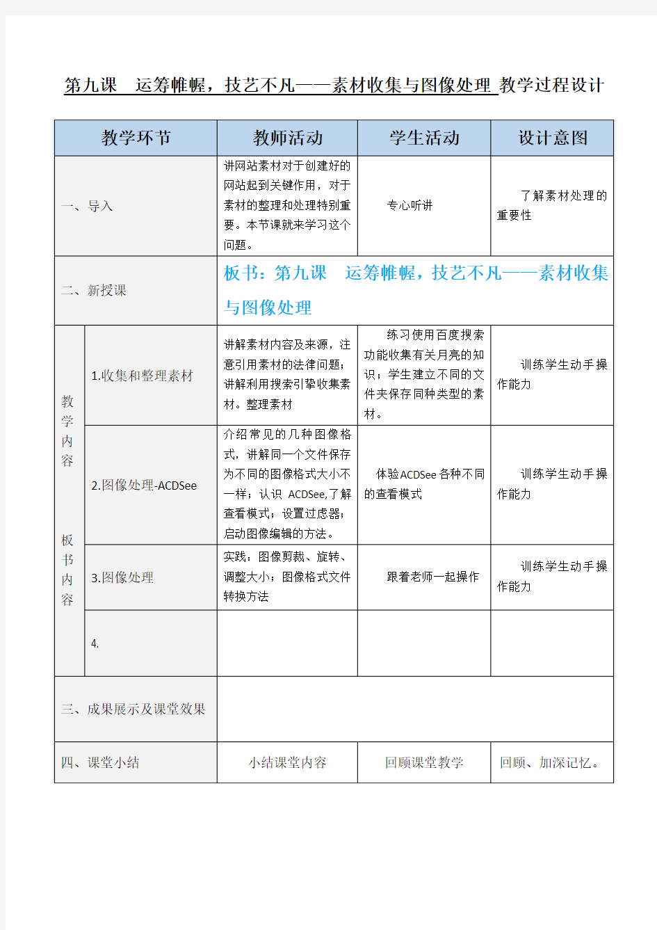 第九课  运筹帷幄,技艺不凡——素材收集与图像处理教学设计过程