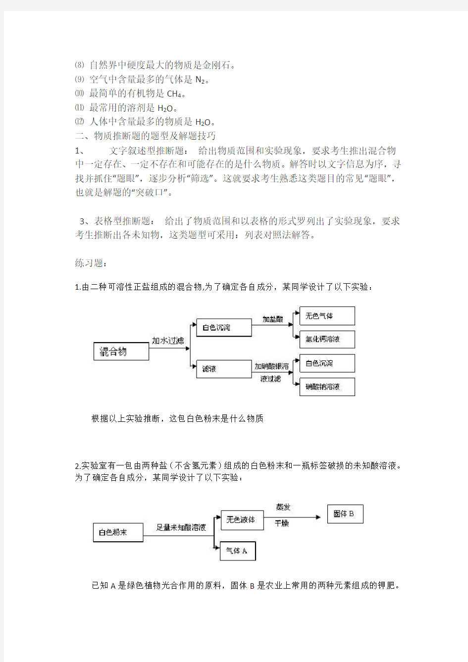 初中化学推断题集锦(含答案)