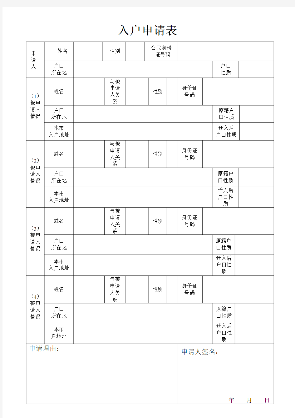 入户申请表范本.doc