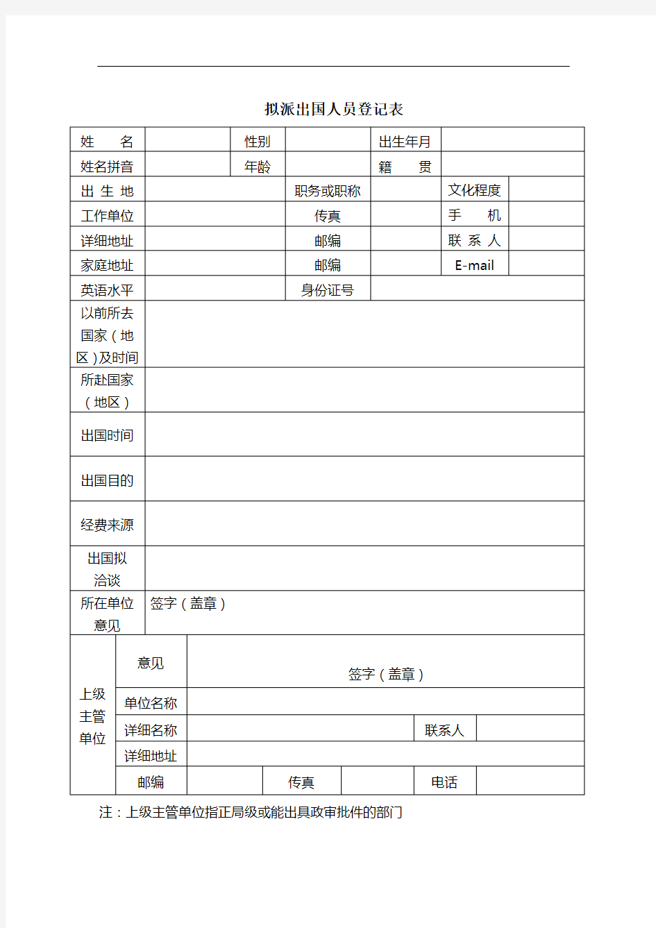 拟派出国人员登记表