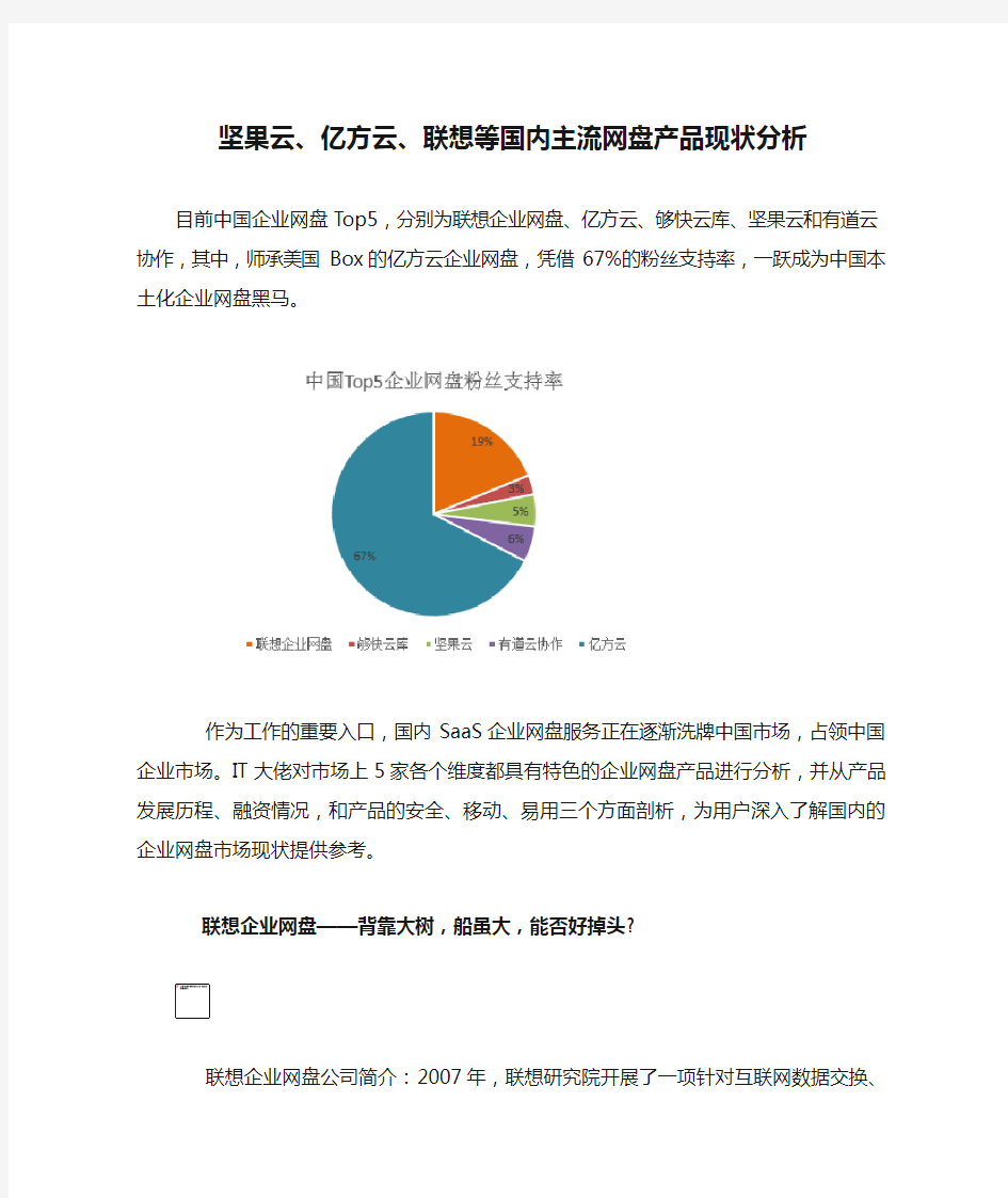 坚果云、亿方云、联想等国内主流网盘产品现状分析