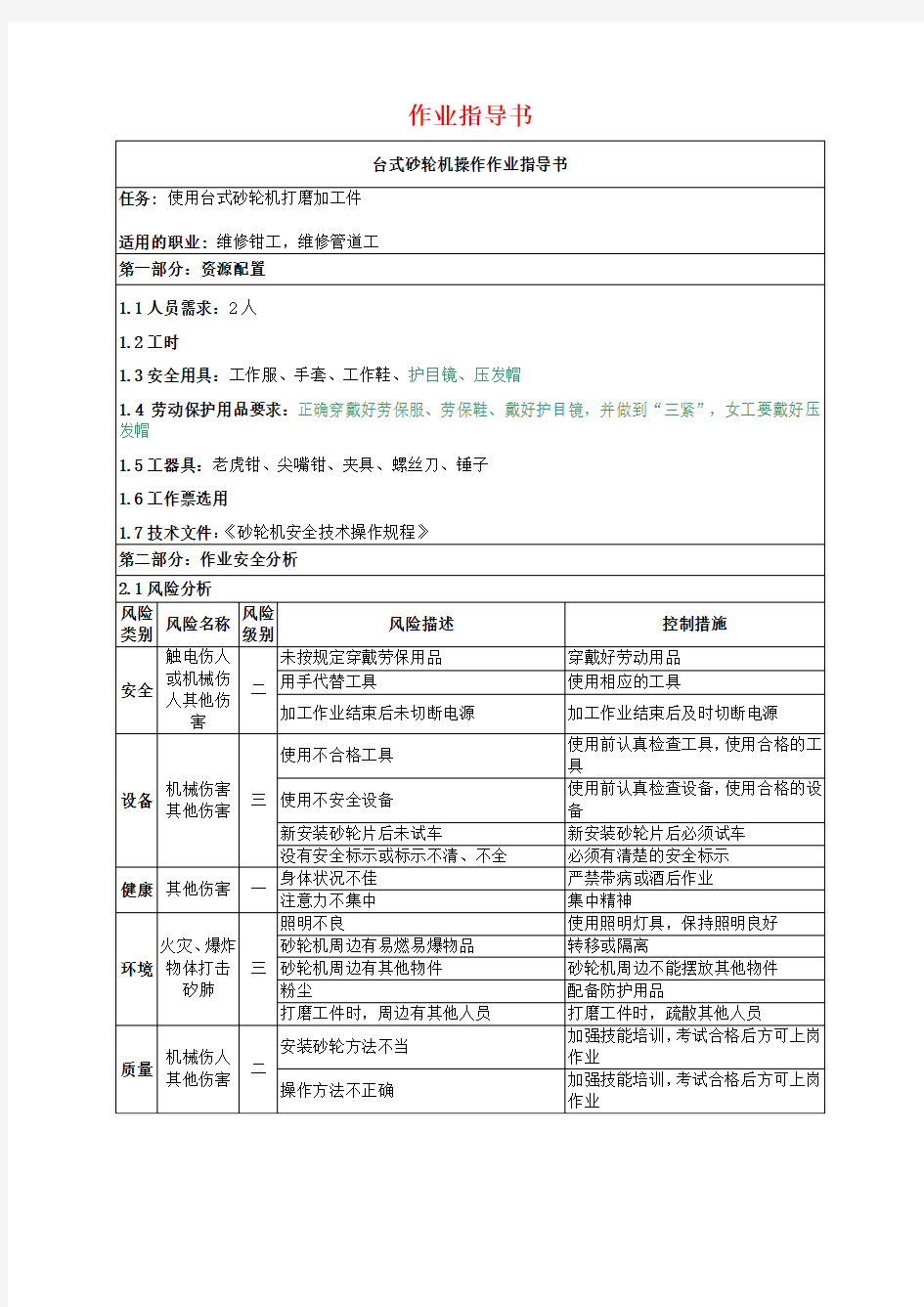 台式砂轮机操作作业指导书11