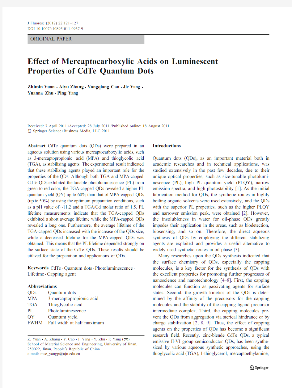 Effect of Mercaptocarboxylic Acids on Luminescent Properties of CdTe Quantum Dots