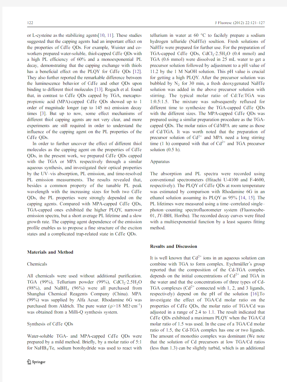 Effect of Mercaptocarboxylic Acids on Luminescent Properties of CdTe Quantum Dots