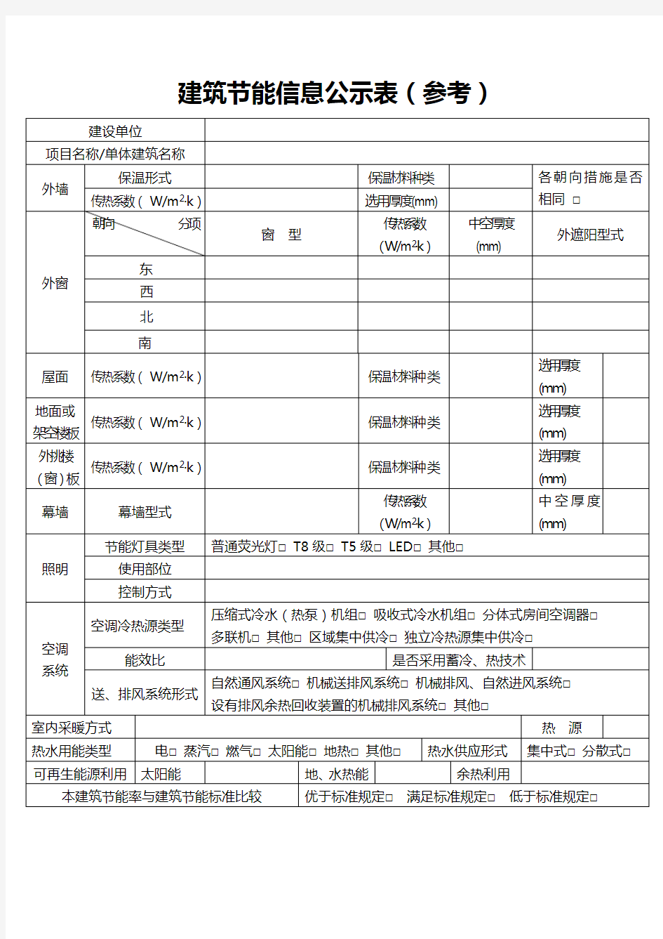 建筑节能信息公示表(参考)