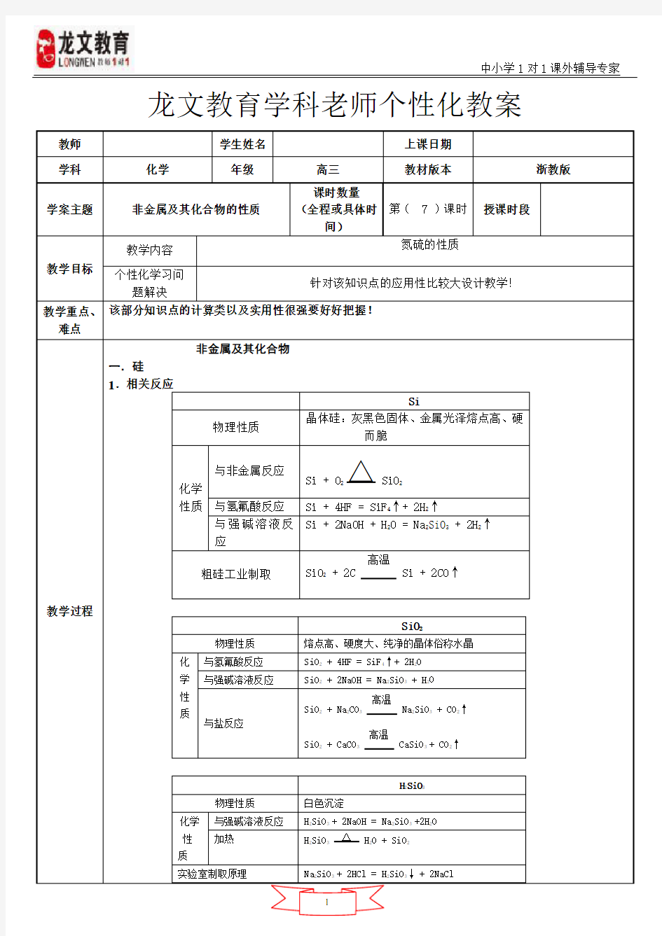 非金属元素及其化合物的知识点总结 (绝对好)