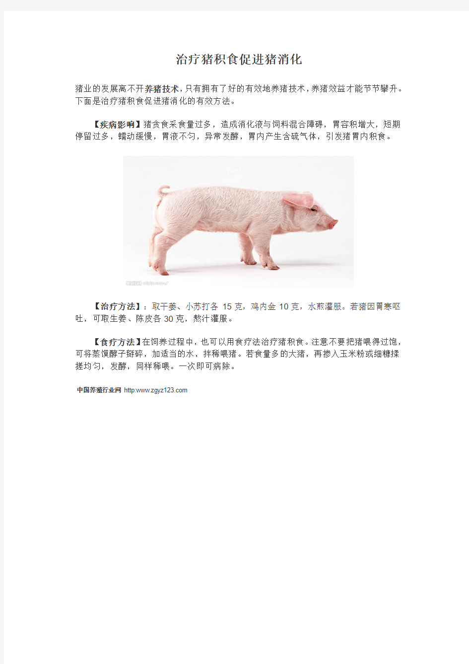 治疗猪积食促进猪消化的方法