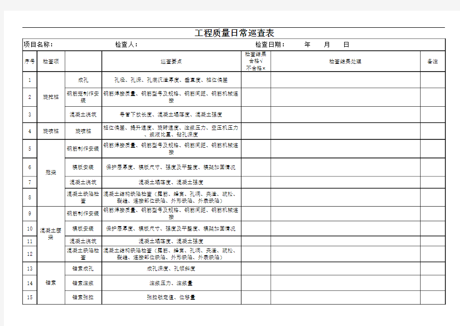 质量日巡查记录表