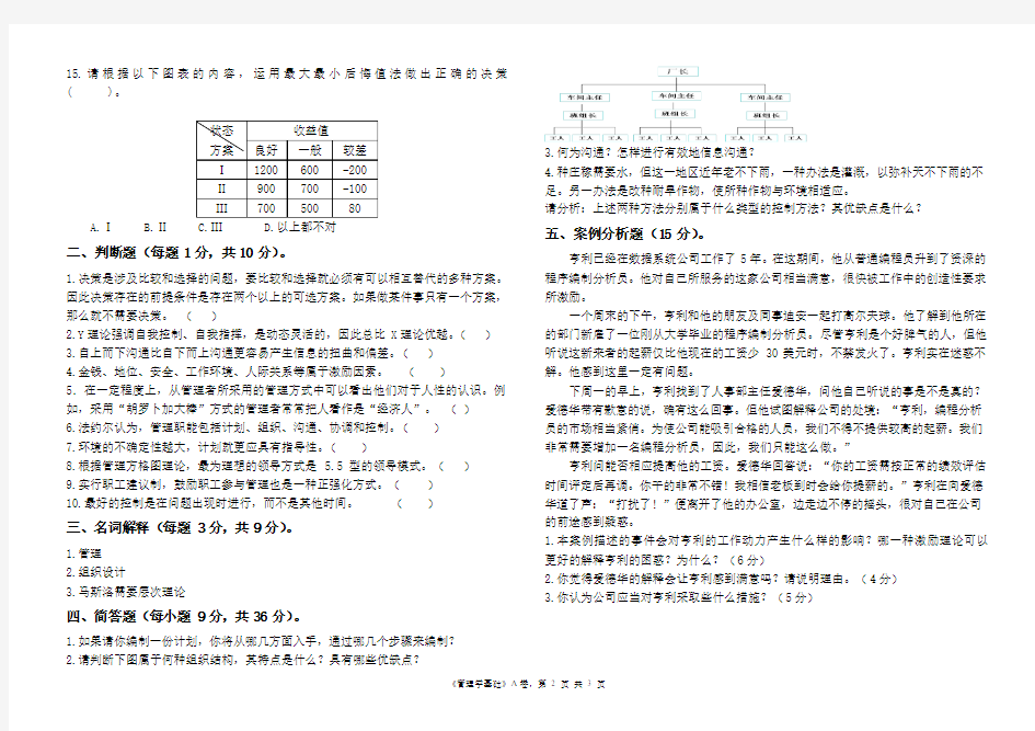 管理学基础试卷A卷