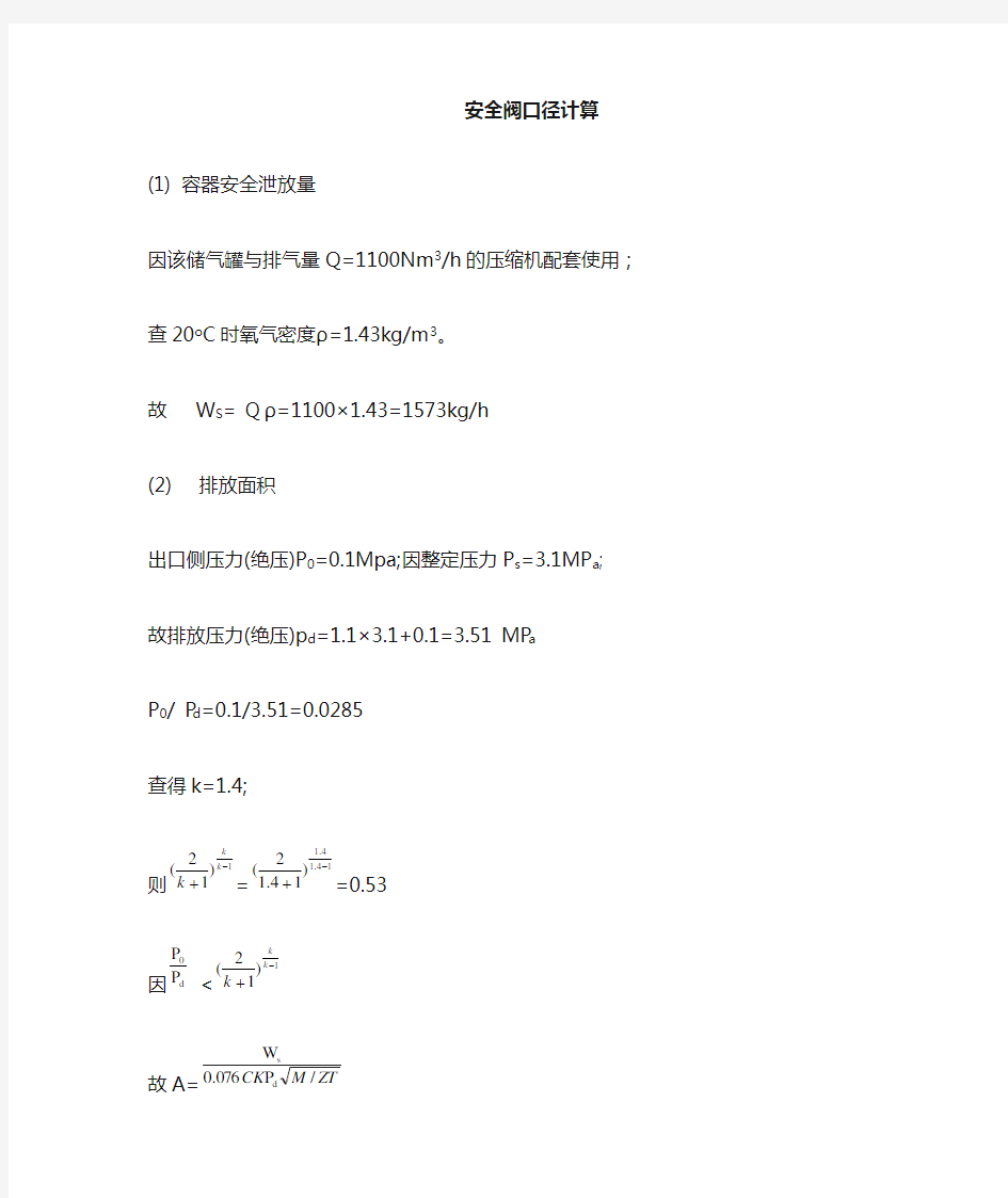 安全阀喉径计算书