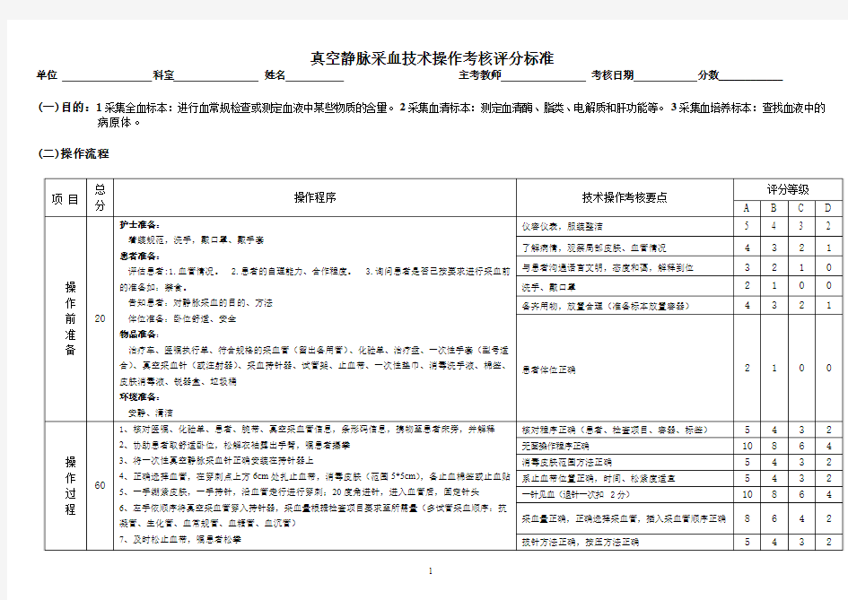 4 (新)真空静脉采血技术操作考核评分标准