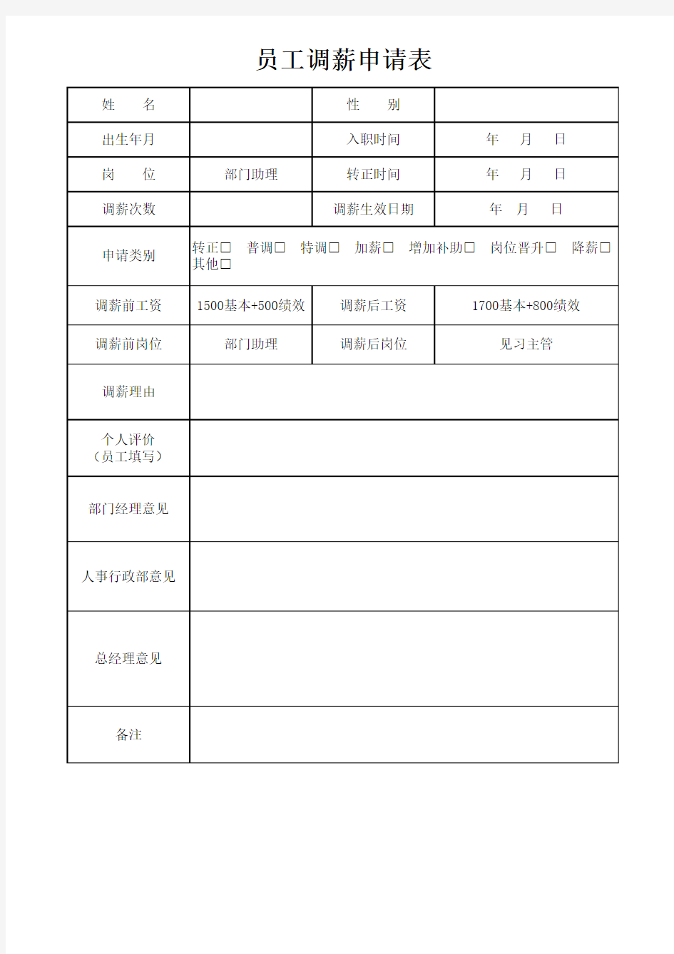 员工调薪申请、晋升申请表