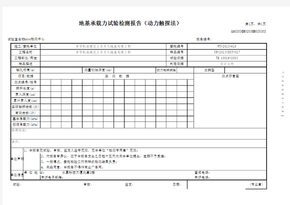 动力触探试验检测地基承载力典型报告