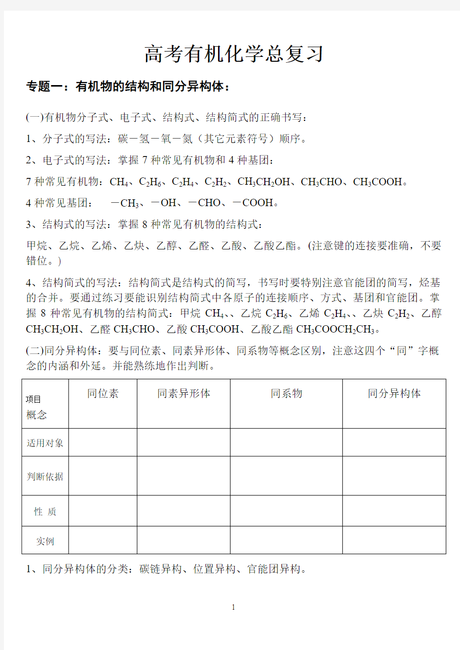 高考有机化学总复习