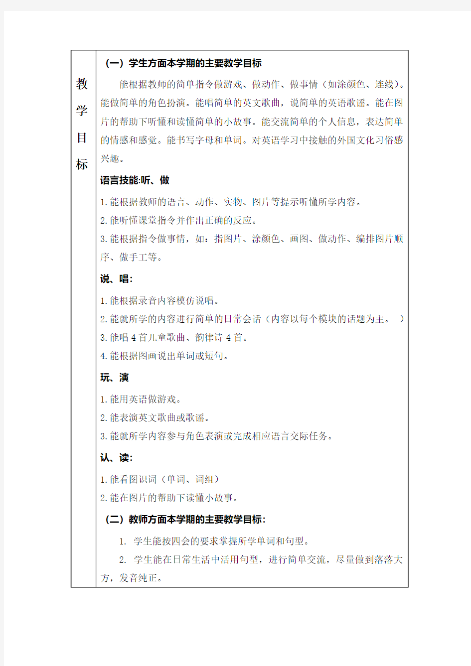 牛津译林版小学英语四年级上册教学计划