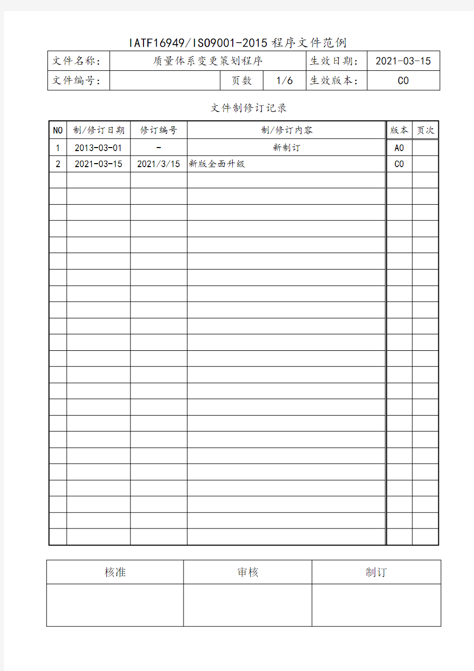 IATF16949质量体系变更策划程序