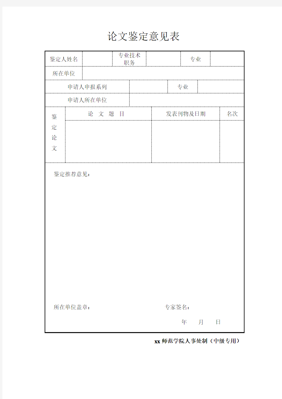 论文鉴定意见表