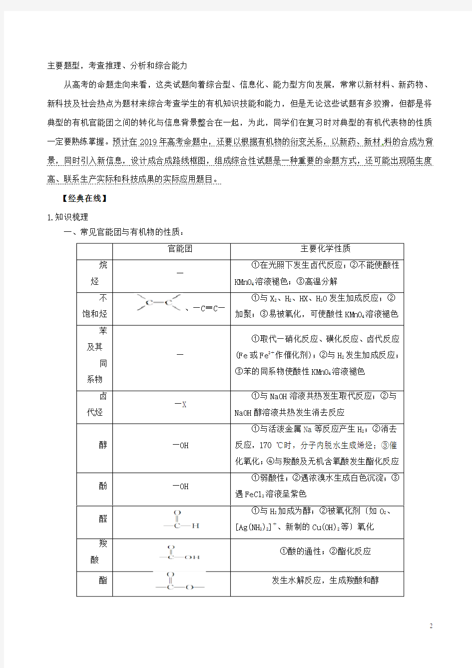 高考化学专题46有机化学基础(一)考点讲解