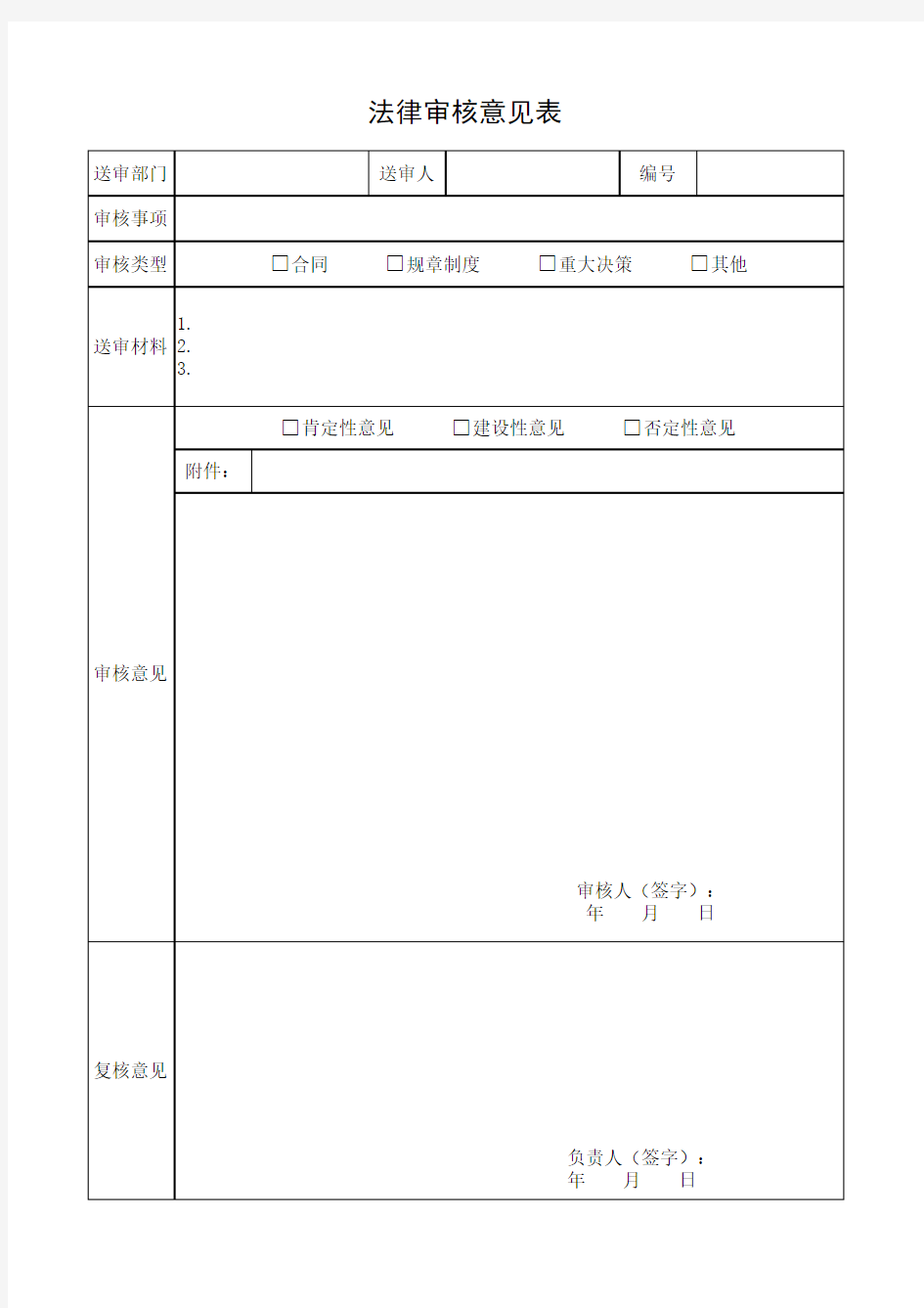 提请法律审查意见表