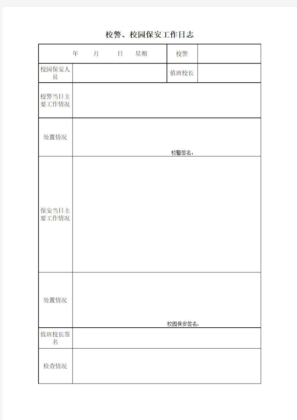 校园保安工作日志