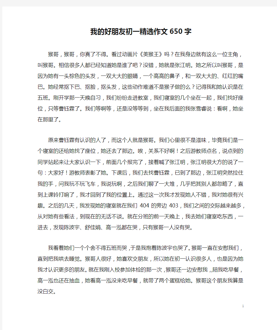 我的好朋友初一精选作文650字