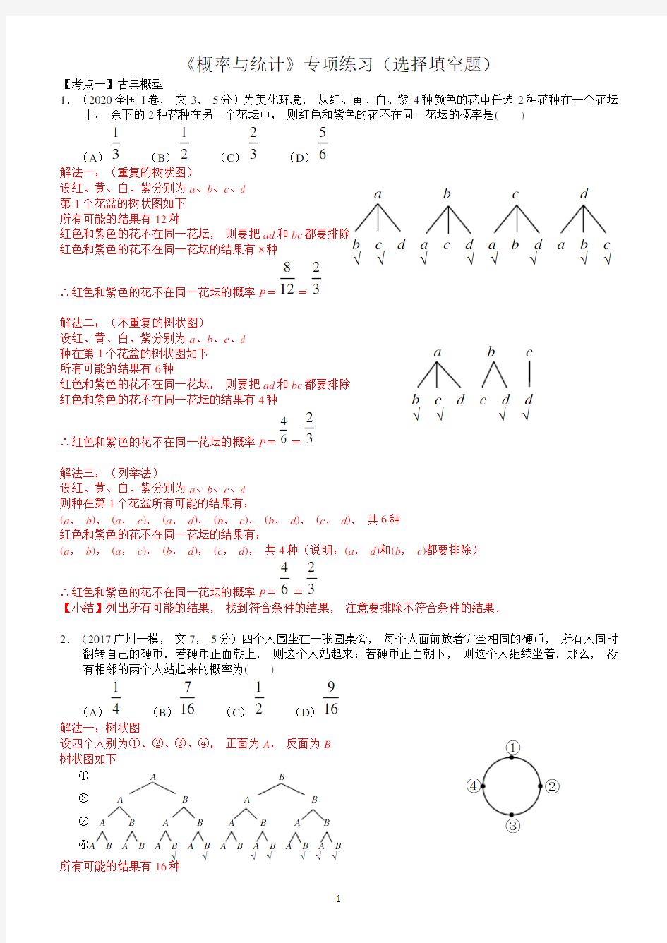 高考数学《概率与统计》专项练习(选择填空题含答案)