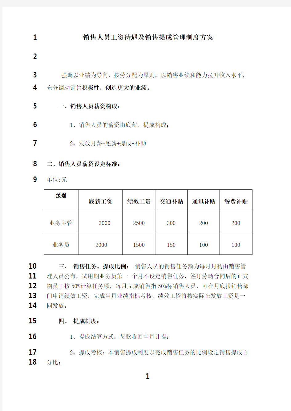 最新销售人员提成方案参考