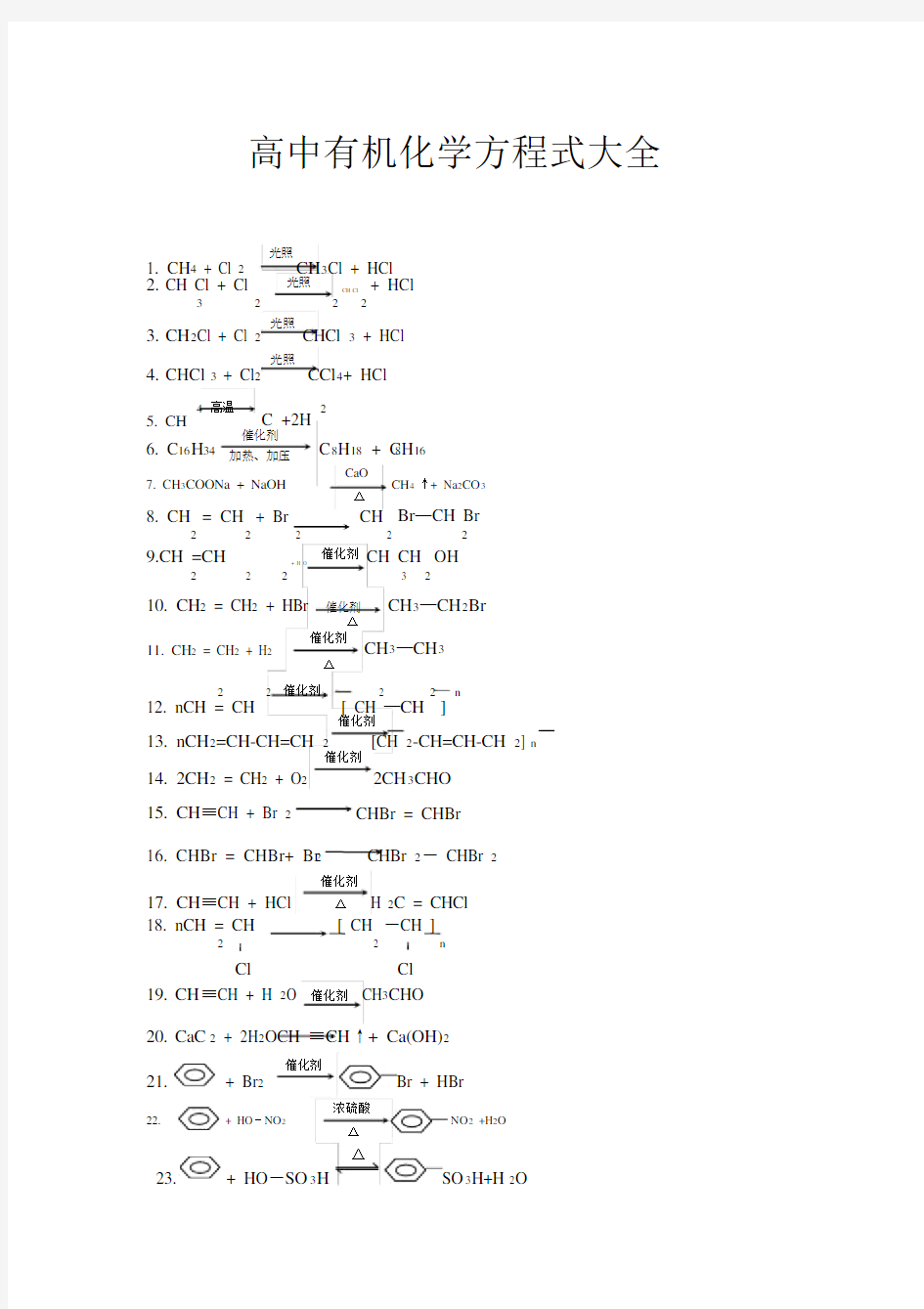 (完整版)高中有机化学方程式大全.docx