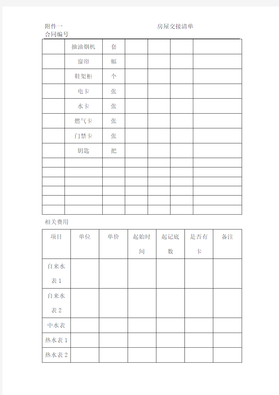 房屋租赁交接清单