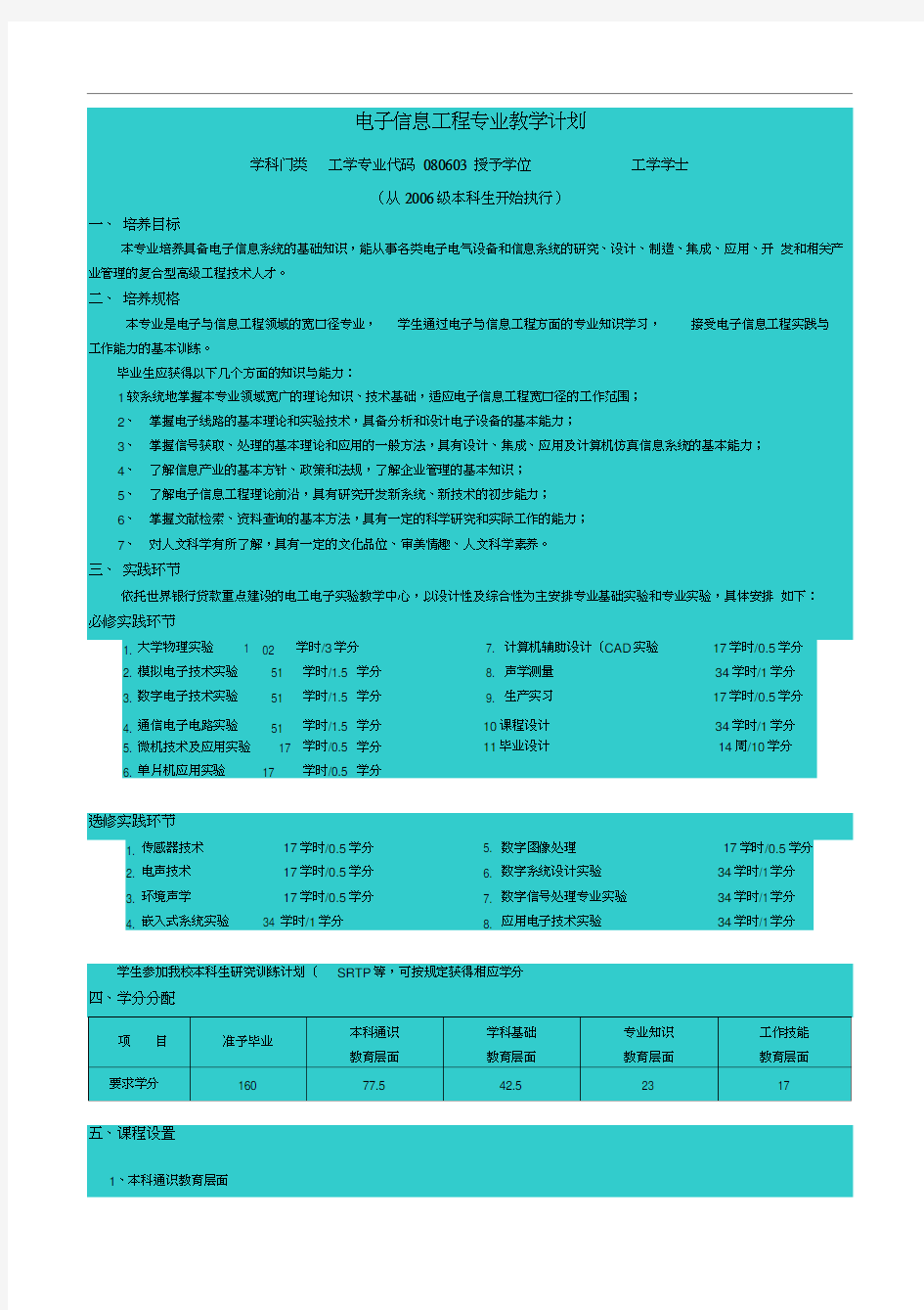 电子信息工程专业教学计划