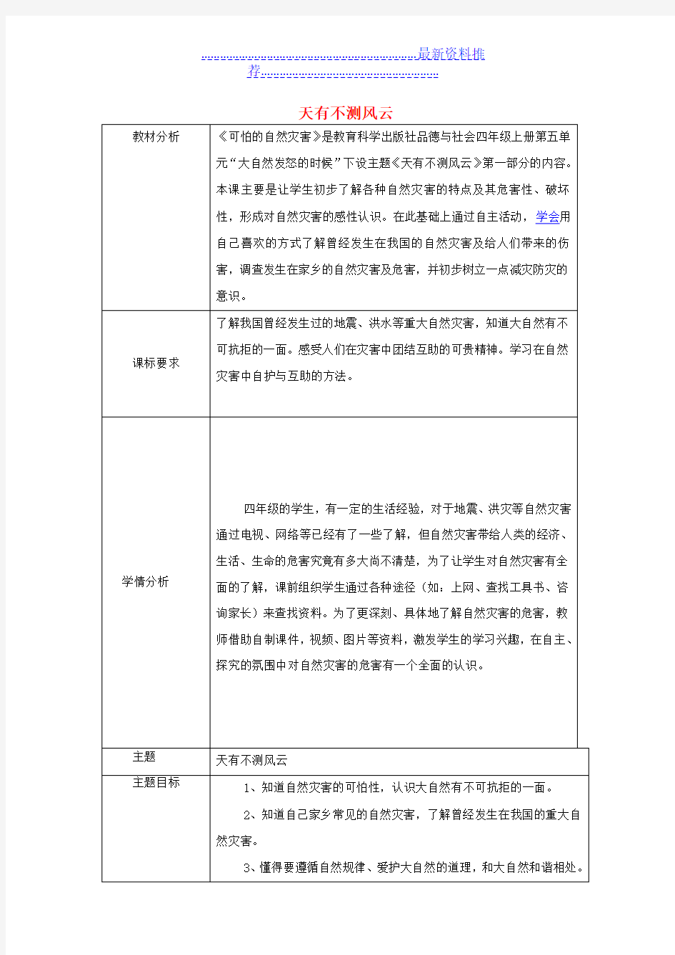 (春)六年级品社下册《天有不测风云》教案1-苏教版-(2)