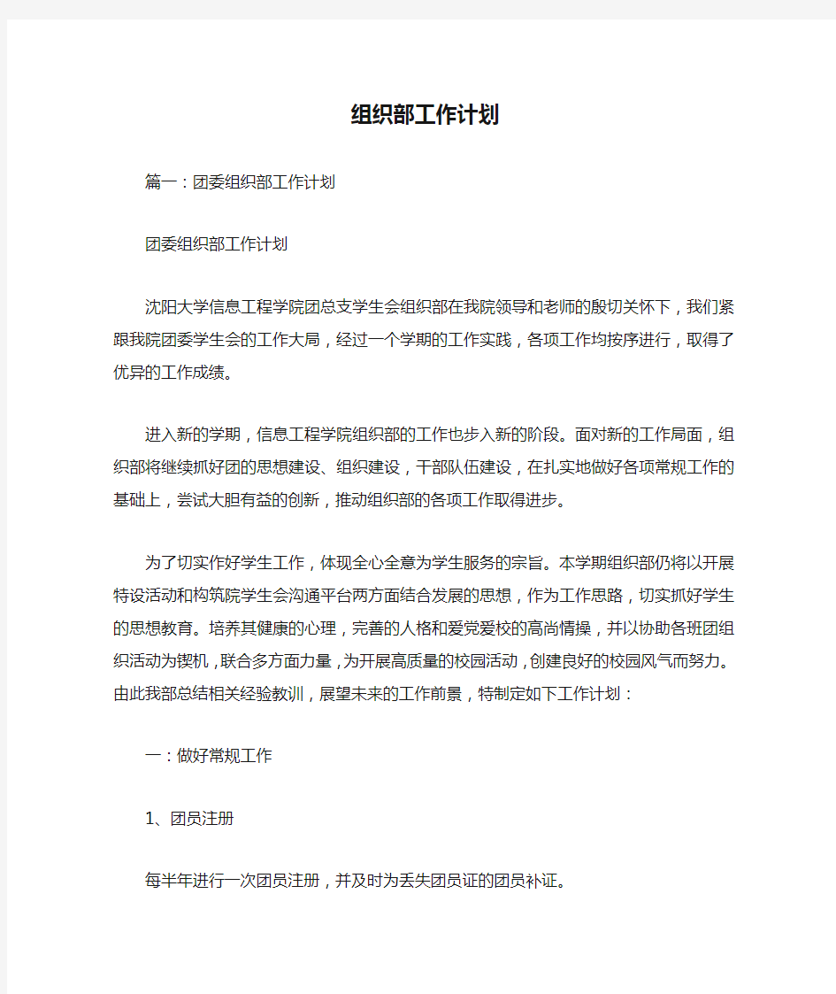 组织部工作计划