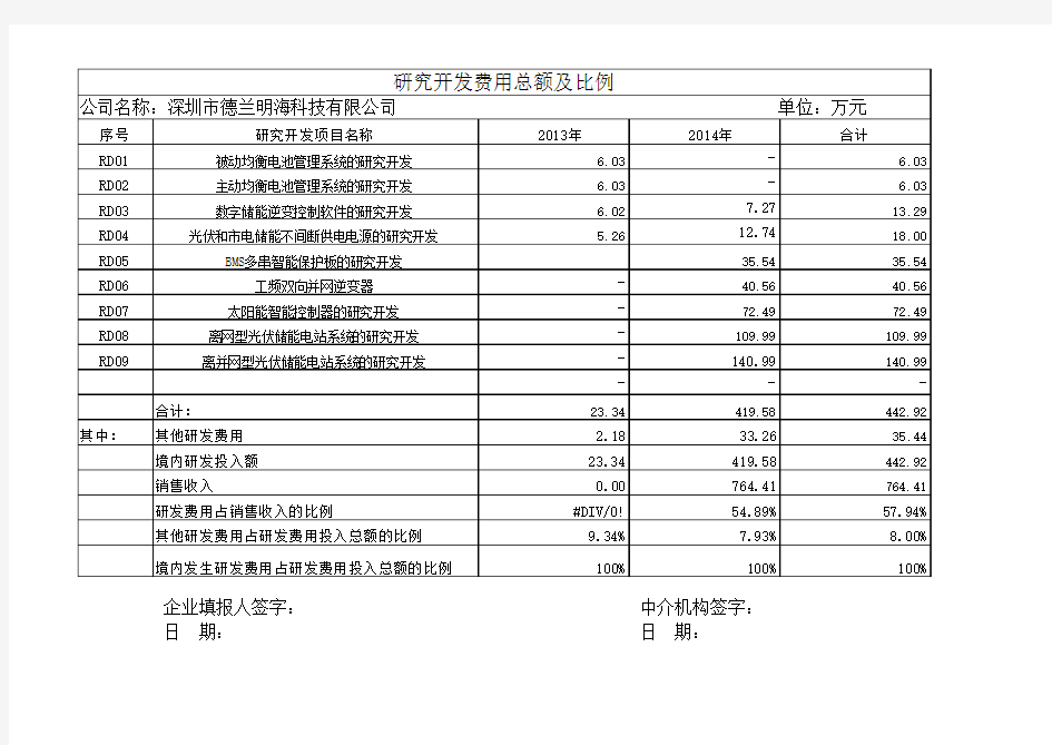 研发开发费用结构明细表