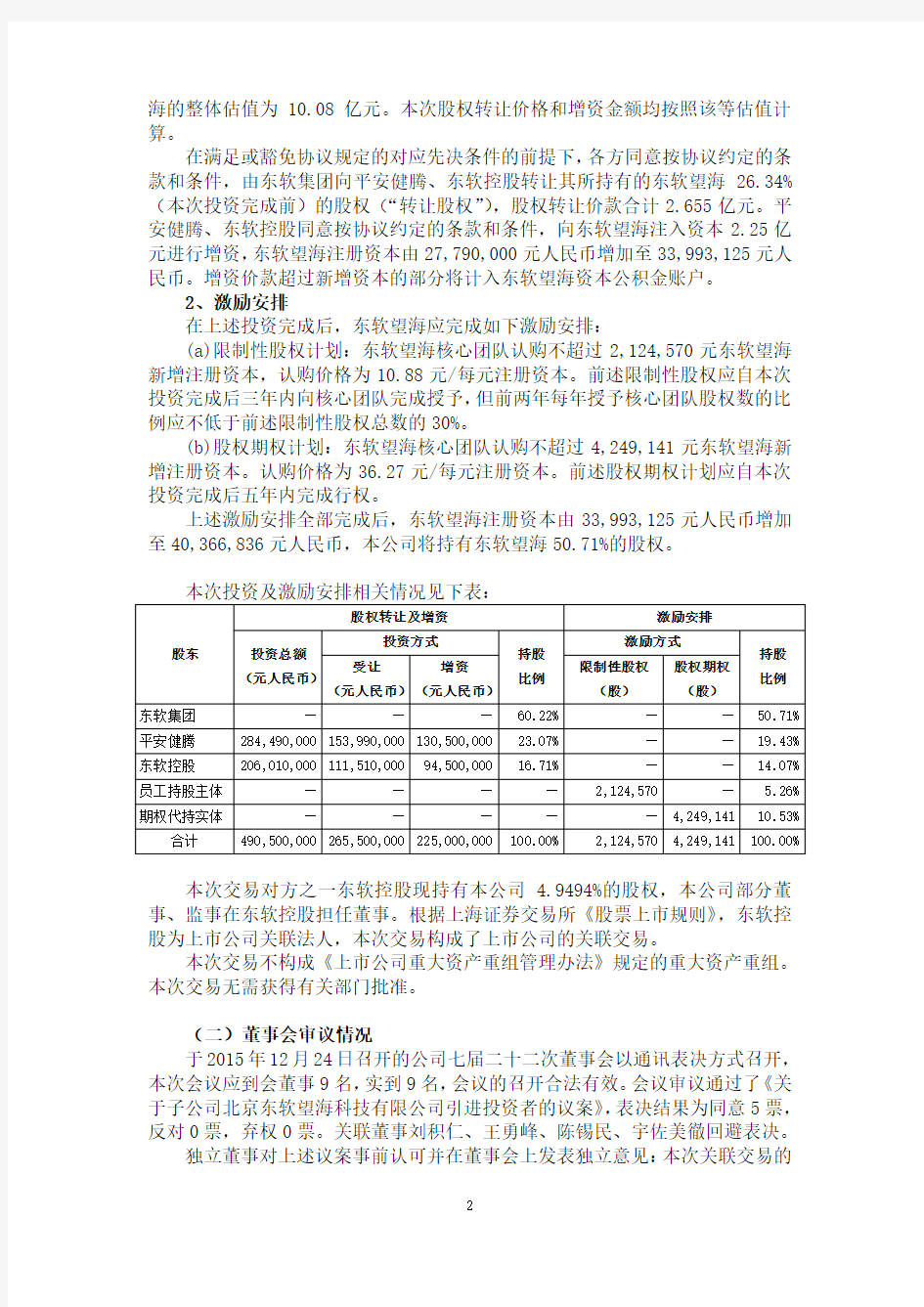 东软集团股份有限公司关于子公司北京东软望海科技有限公司