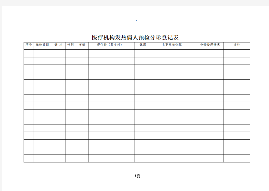医疗机构发热病人预检分诊登记表