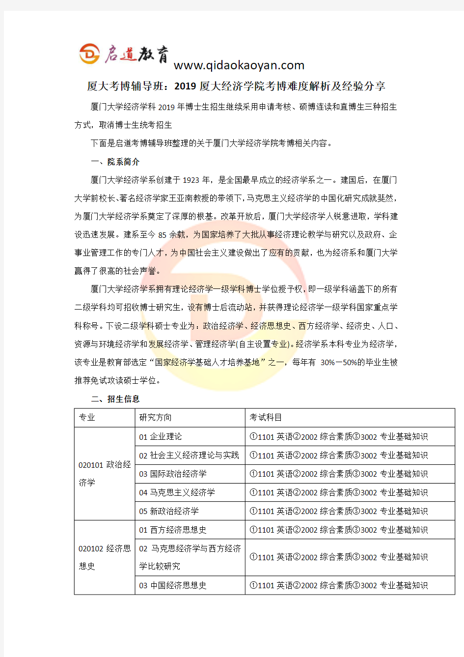 厦大考博辅导班：2019厦大经济学院考博难度解析及经验分享