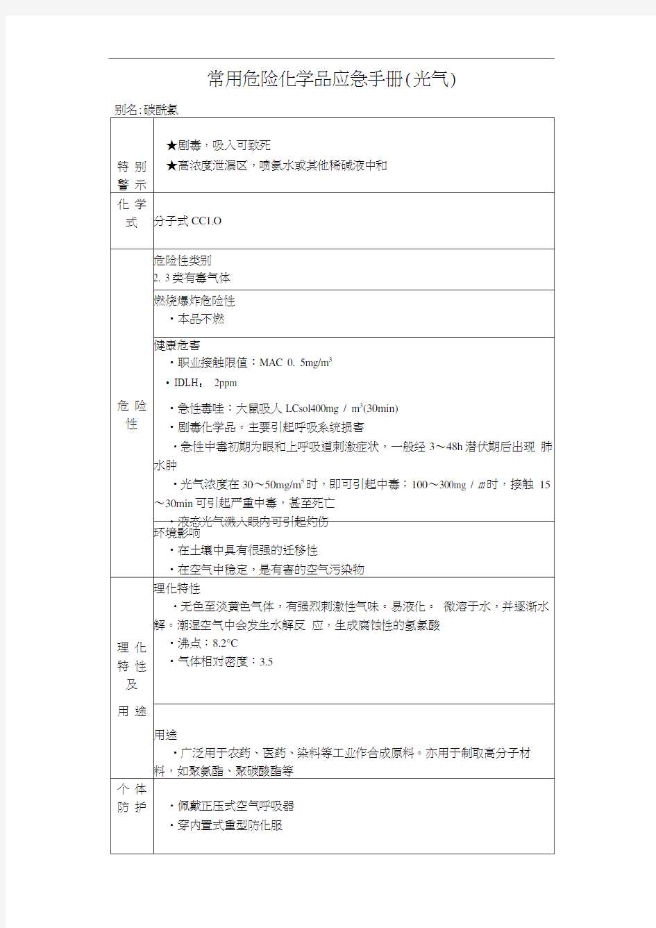 常用危险化学品应急手册(光气)