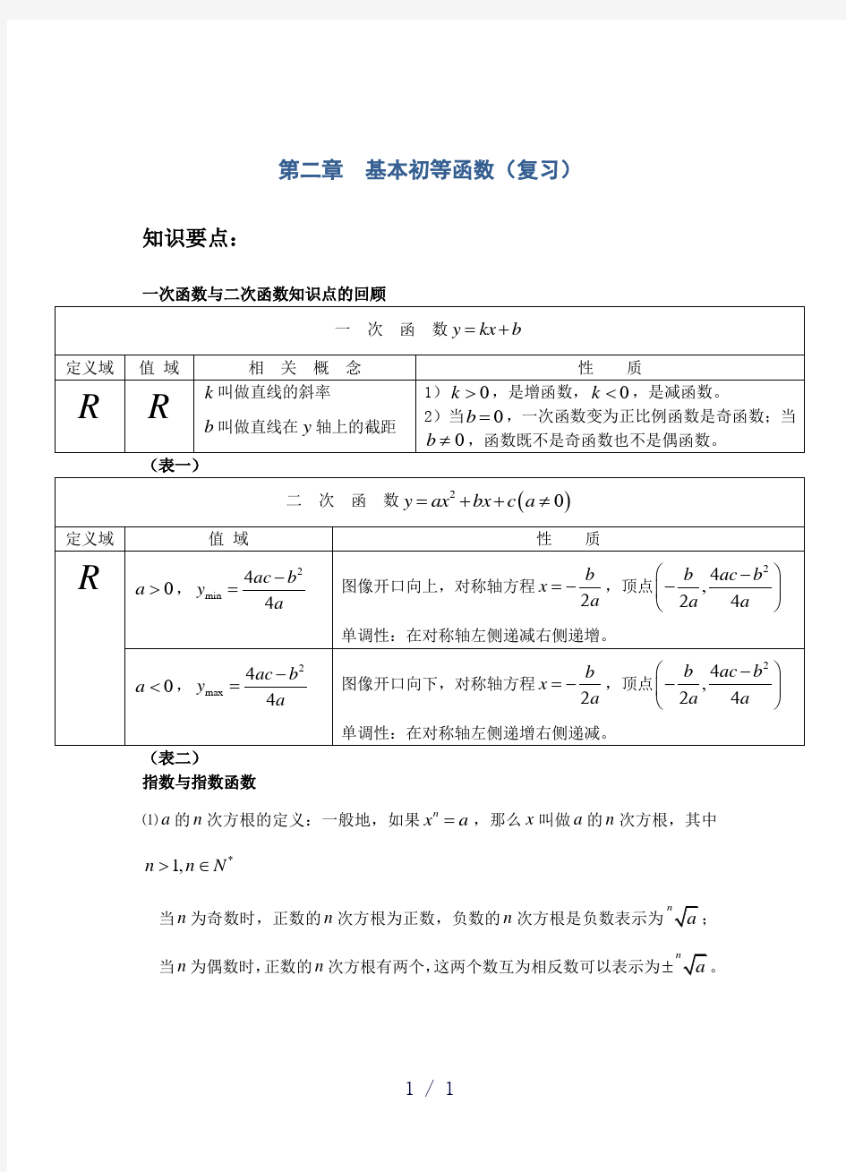 基本初等函数复习精选