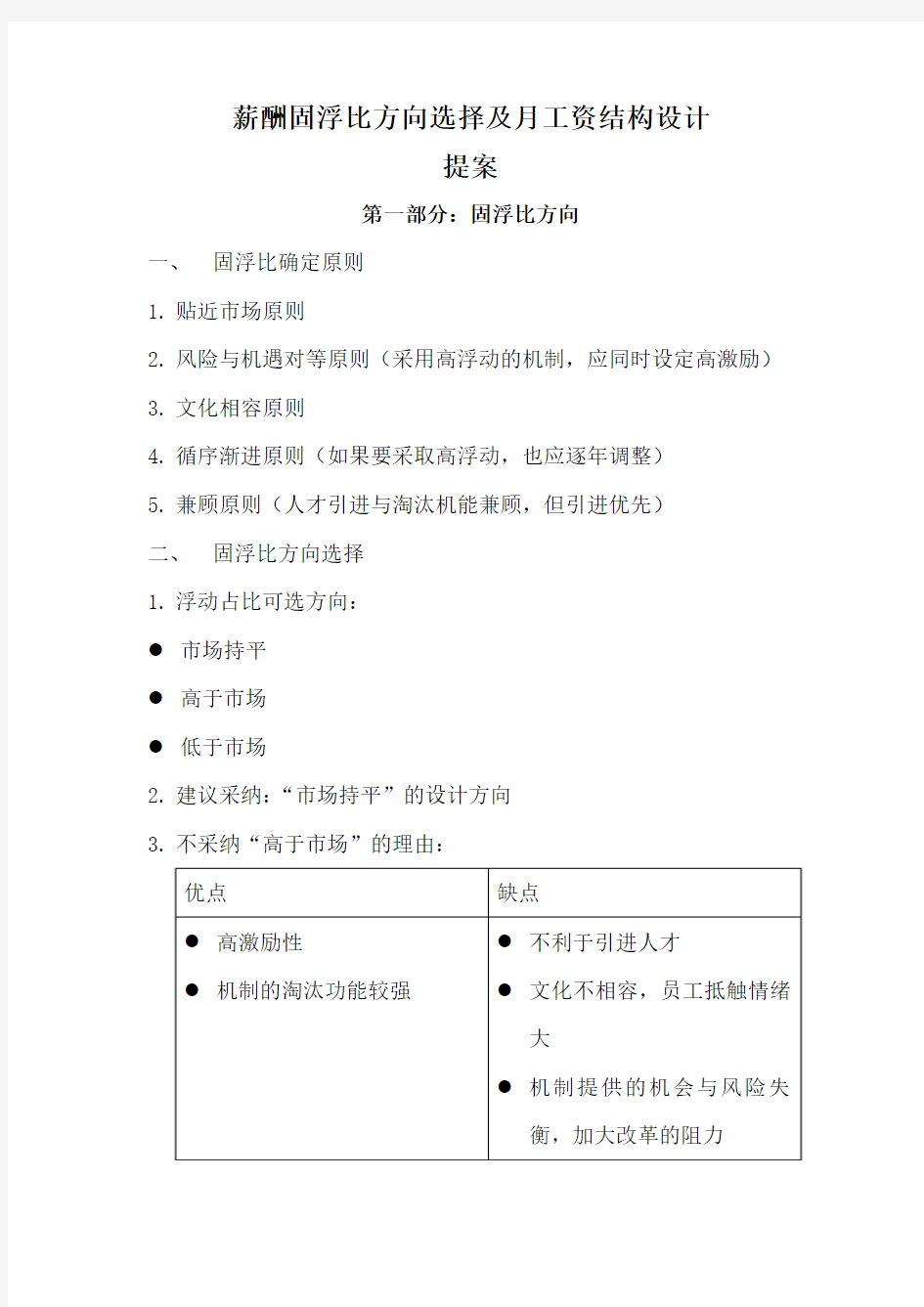 薪酬固浮比及月工资结构